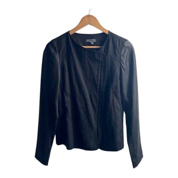 Vince Linen and Lamb Leather Sleeve Jacket Black Moto Minimalist Size 4 - Picture 4 of 11